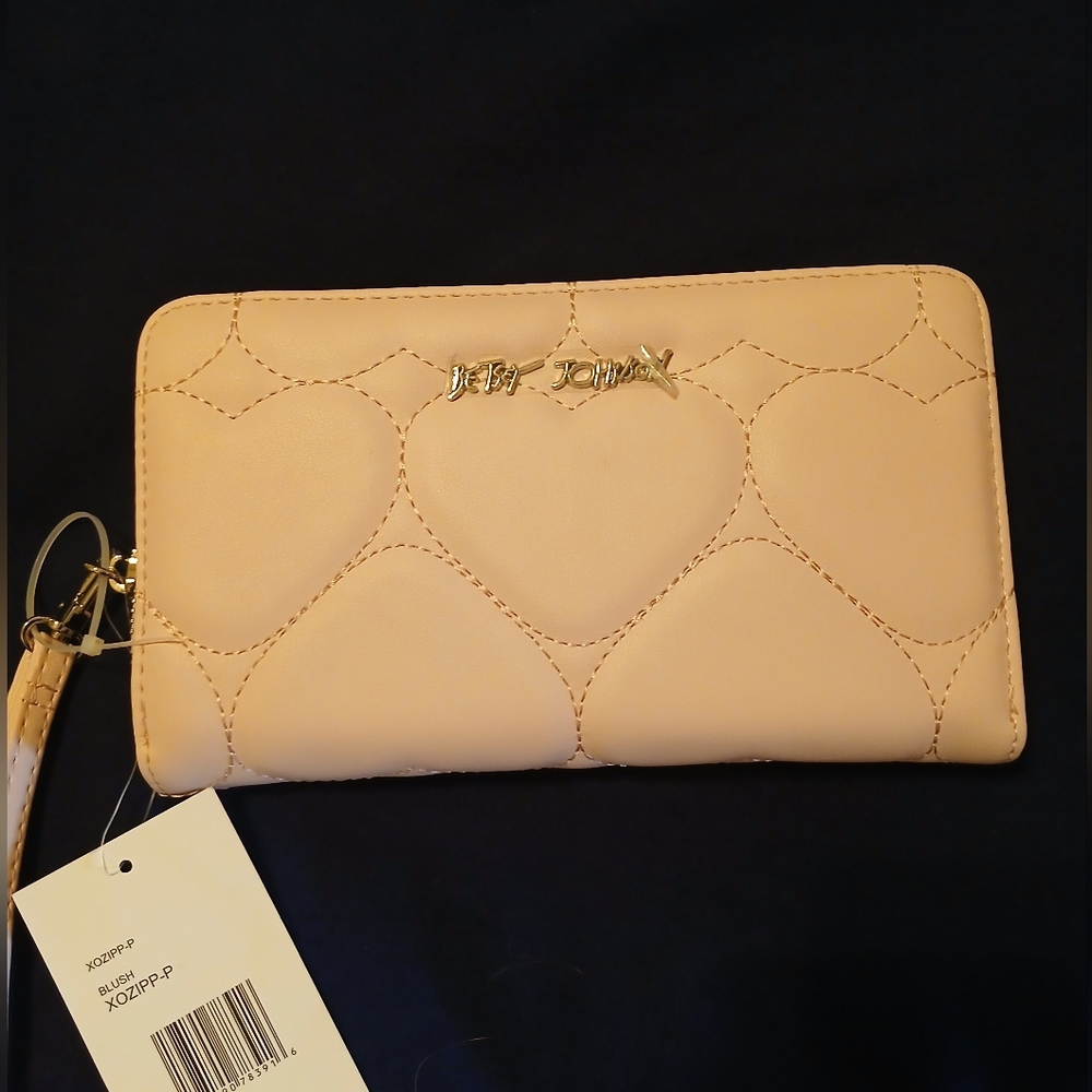 Betsey Johnson Blush Heart-Embossed Wristlet Wallet